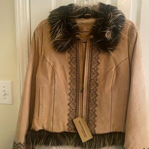 Weatherproof Tan Leather Jacket with Faux Fur